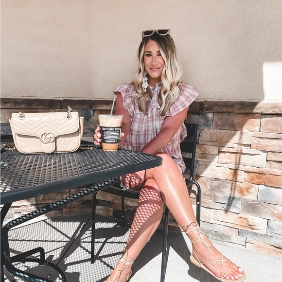 Plaid Smocked Ruffle sleeve Top - Picture 1 of 5